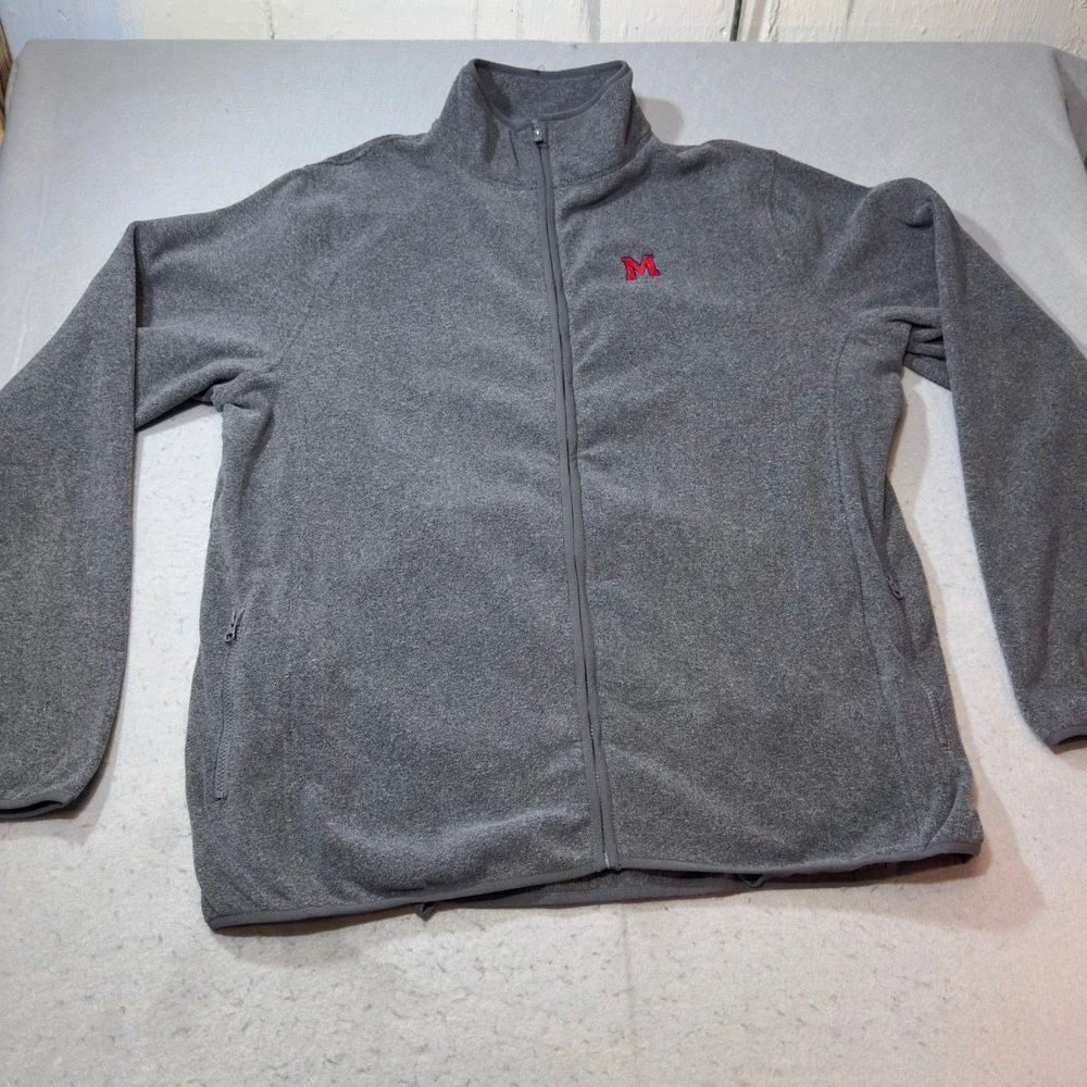 Tommy Hilfiger Mens 2XL Gray Full Zip Fleece Jacket Embroidered Logo M Mock Neck